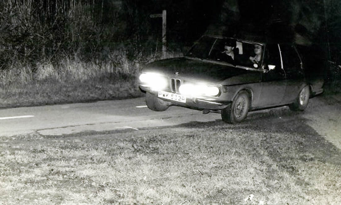 Ed and BMW 3.0 SI Cotswold's night Rally Feb. 1982.