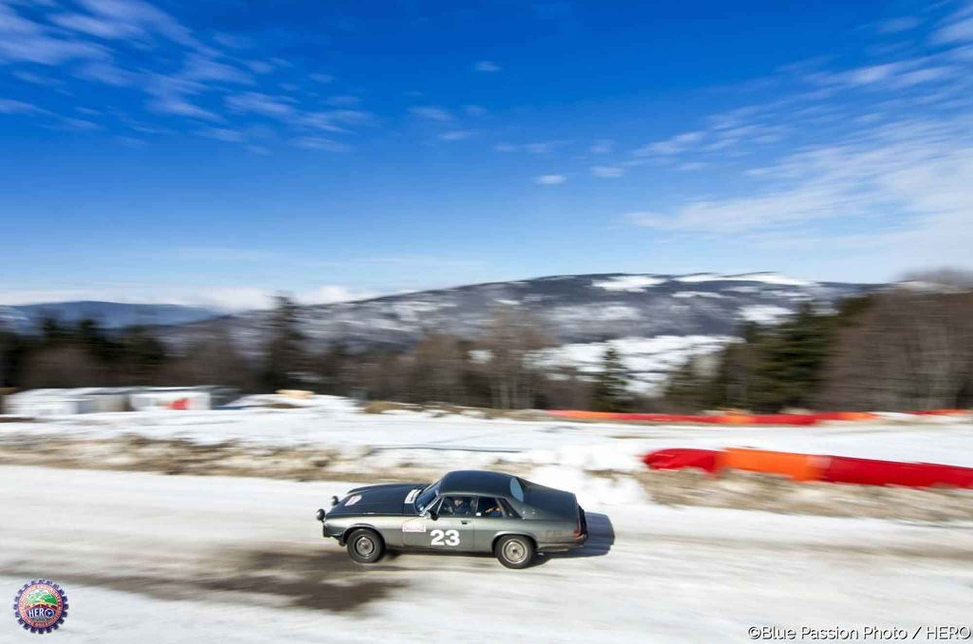 Ed and the XJ-S with navigator Pete Johnson at the Lans en Vercors ice racing circuit Rhone-Alpes France.